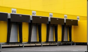 Loading dock bays at an industrial warehouse building